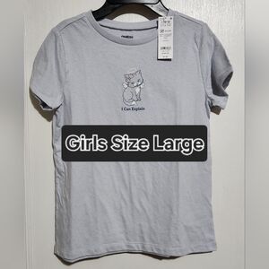 OshKosh Girls Size Large 10-12 Short Sleeve Cat Shirt
